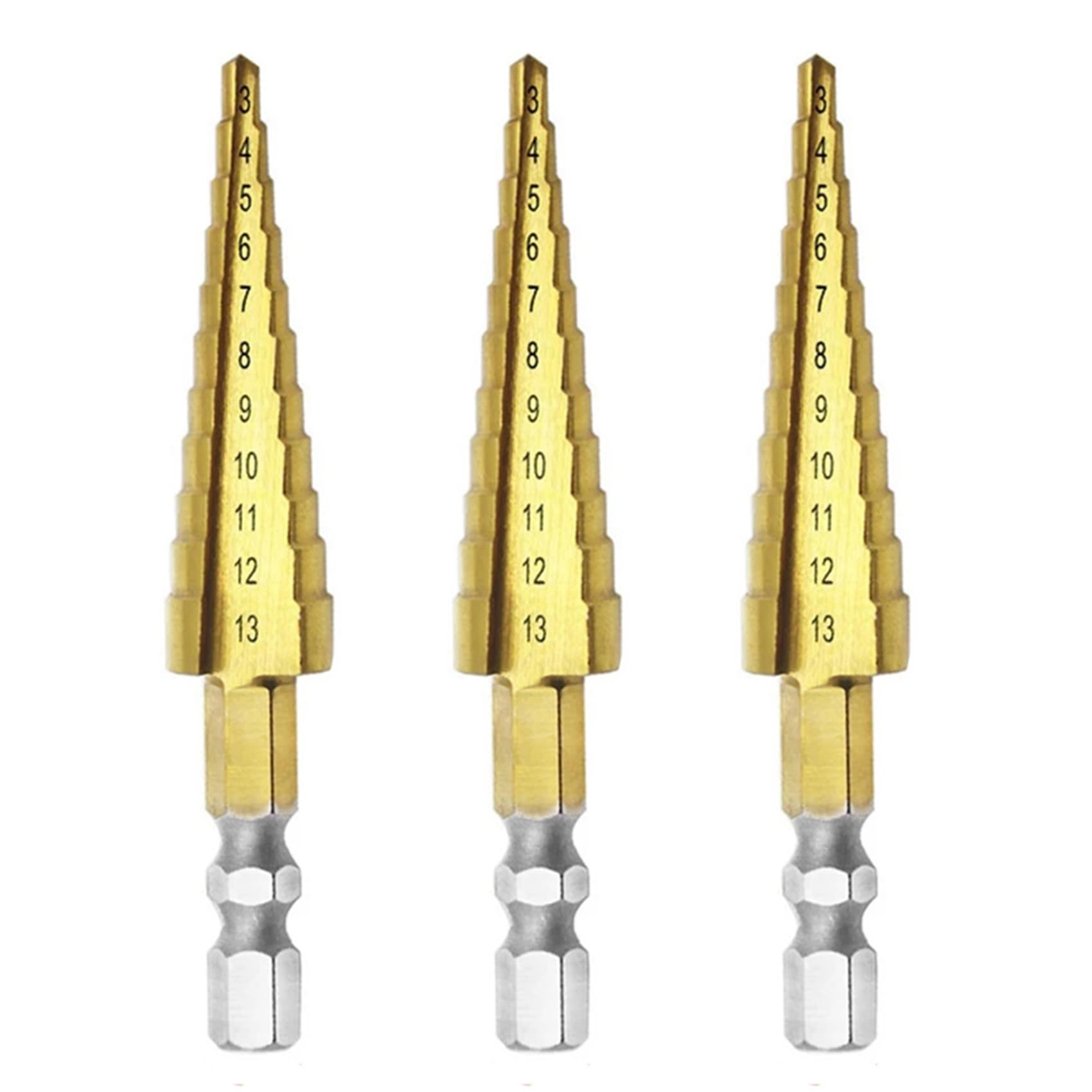 Jnchdghwa As Shown 3Pcs 3-13Mm Hss Straight Groove Step Drill Bit Wood Metal Hole Cutter Core Drill Bit Pagoda Drill Bit