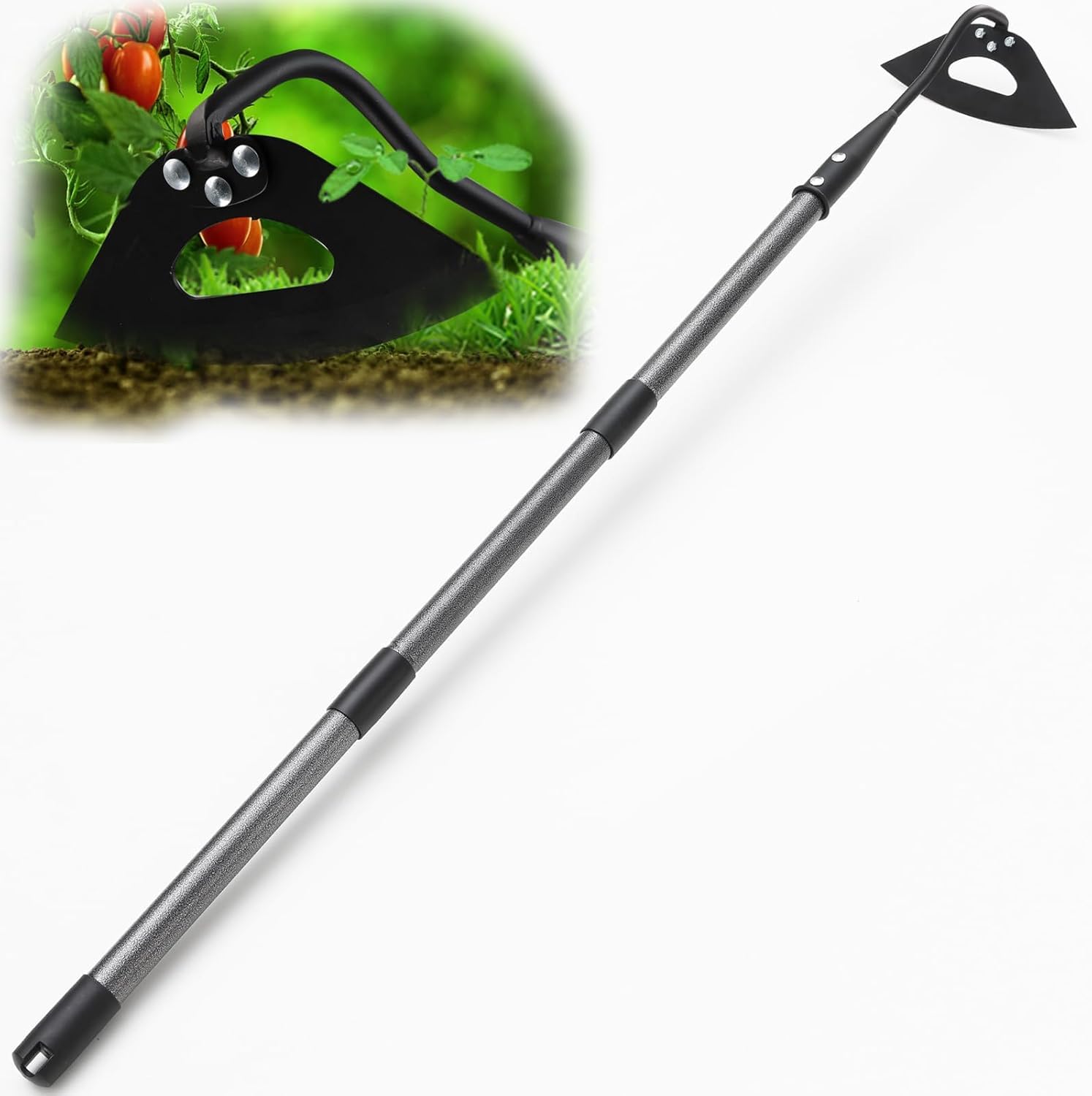 Azada de jardín, 215 cm de alto rendimiento, herramienta de jardín con mango de metal de longitud ajustable, con hoja afilada para cavar, deshierbar, cortar y perder tierra
