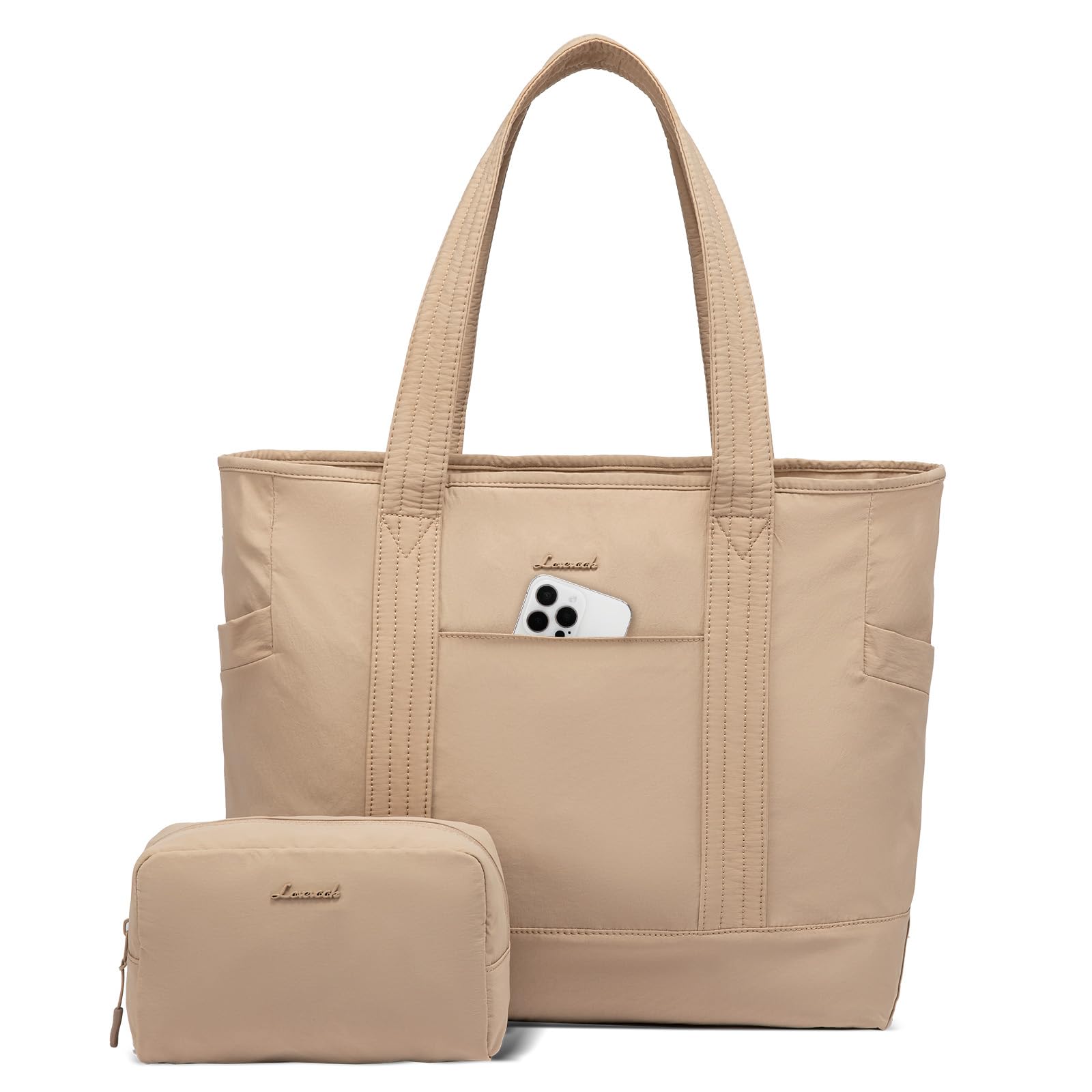 LOVEVOOK Laptoptasche Damen 15.6 Zoll Shopper Tasche Groß Handtasche Leicht Tote Bag Women Arbeitstasche Bürotasche Lehrertasche Einkaufstasche Tragetasche für Schule Gym Reisen Business Daily Khaki