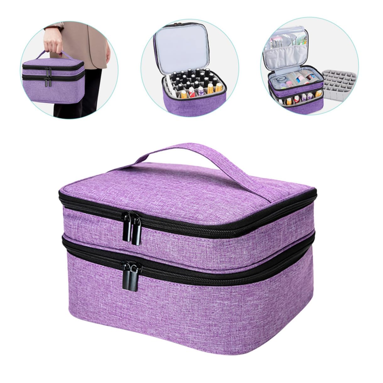 Generico Borsa Porta Smalti e Oli Essenziali con Manico Organizer Doppio Strato e Resistente Custodia da Viaggio Protettiva con Scomparti per Smalti e Cosmetici