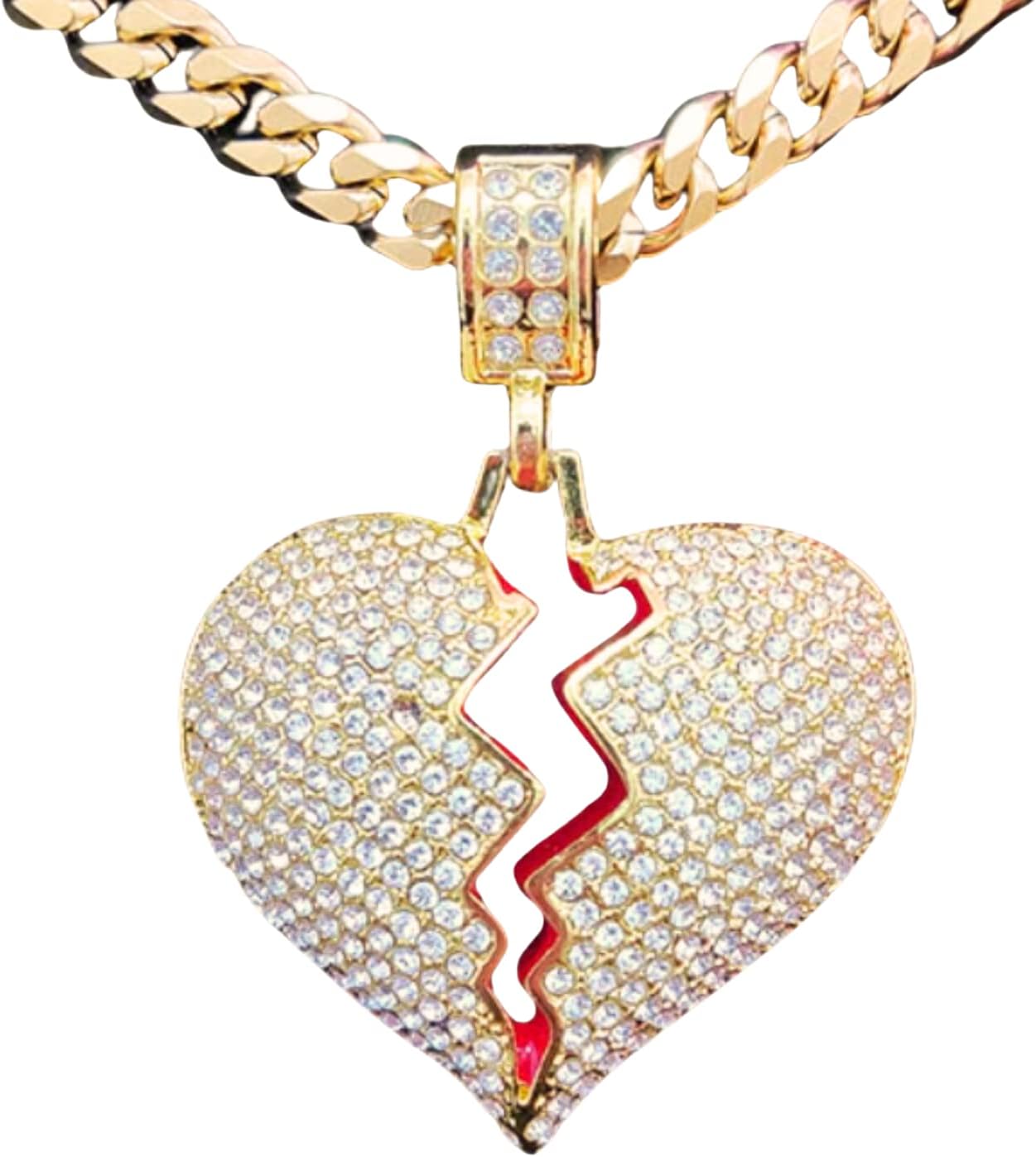 N-Made Beautiful Broken Heart Pendant Necklace, Iced Out for Men and Women, Hip Hop 316L Stainless Steel Chain
