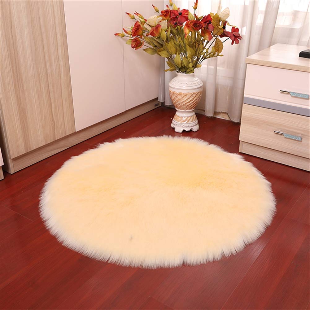 Insun Alfombras de Pelo Largo Alfombra de imitación de Piel de Cordero Mullida Alfombra Redonda para Salón Dormitorio Sofá Silla Cojín Beige 100cm Diámetro