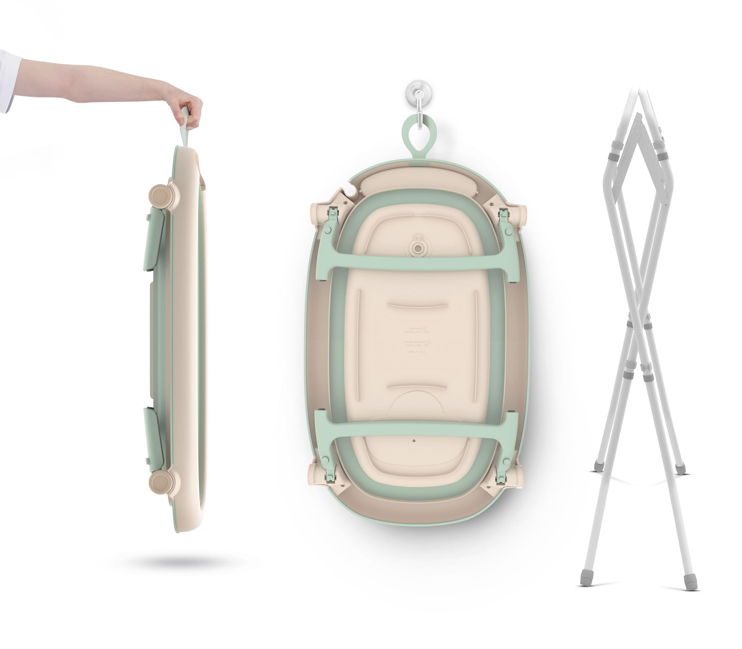 Neno Lucy Stand Baby Badewanne mit Gestell und Thermometer - Faltbare Babywanne - Babybadewanne mit Ständer - Kinderbadewanne ab Geburt zum 30kg – Ablaufschlauch, Rutschfester Innenmatte - 89x52 cm