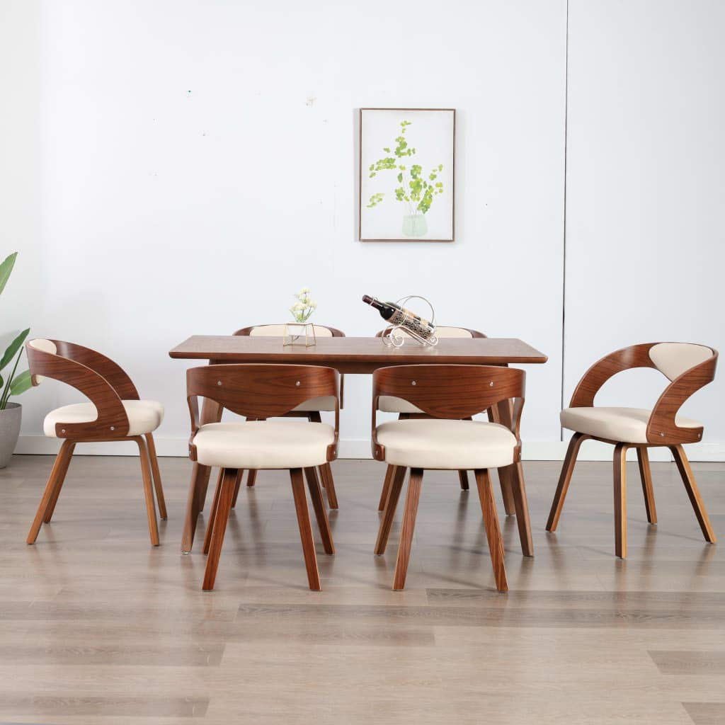Hothingwell Zestaw 6 kremowych krzeseł do jadalni z zakrzywionego drewna i sztucznej skóry, ponadczasowy, elegancki design, solidna drewniana rama, wygodne wyściełane siedzisko, maksymalne obciążenie