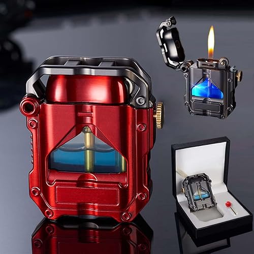 Miniatura 9 de Encendedor de trinchera con luz LED azul, encendedor mecánico transparente novedoso, regalos únicos para hombres (negro)