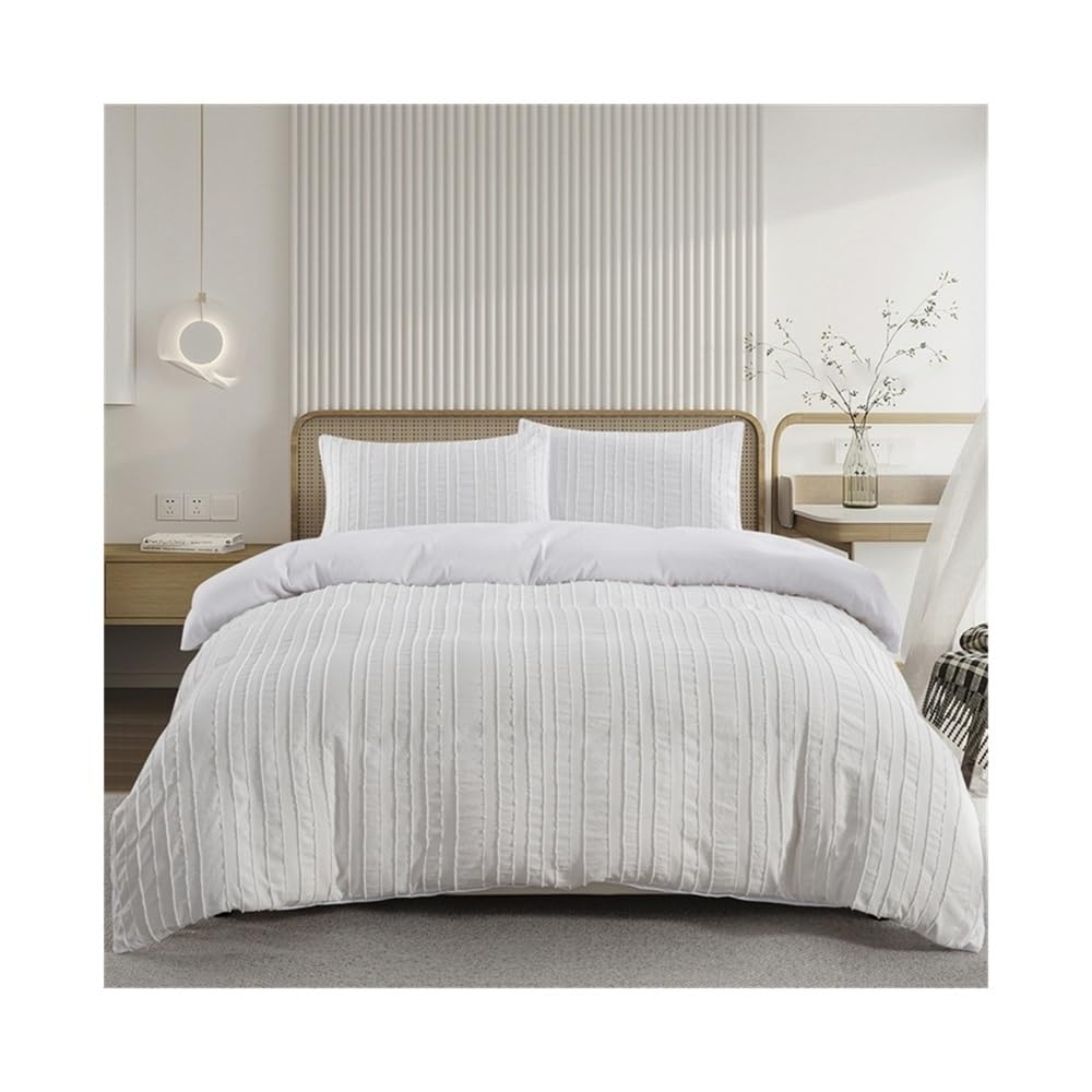 VHKJewE Textured Comforter Cover 2/3 Pieces Luxury Soft Microfiber Bedding Set Set(White,EU King(240x220cm))