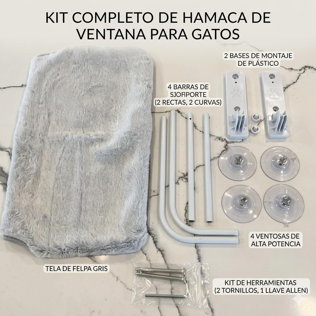 Hamaca Gato Ventana (52x30cm) Bestfriend® | Plegable, Lavable y Transpirable | Ventosas Reforzadas para Seguridad y Estabilidad hasta 18 kg (Felpa Gris) - 5