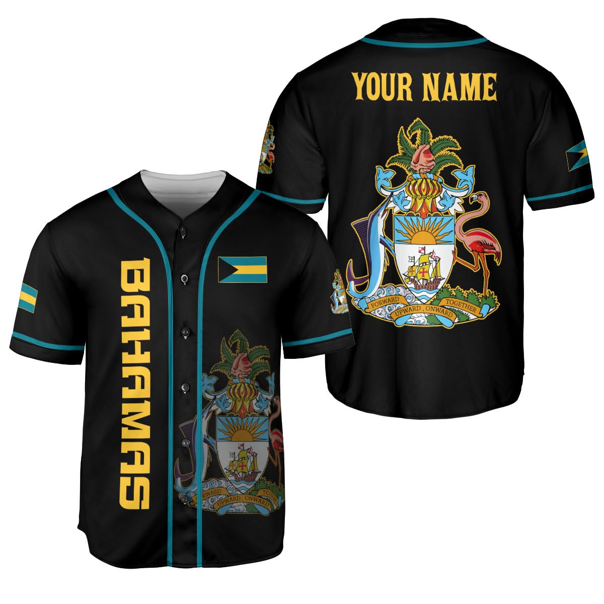 Generic Personalized Bahamas Baseball Jersey Shirt Bahamas Pride Flag Bahamian Jersey Soccer for Men and Women (Style 13), Small-5X-Large