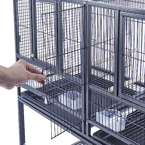 Panana Large Budgie Cage Metal Bird Cage with Stand Rolling Parrot Cage for Cockatiels African Grey Conures Parakeets Lovebird Finch Canary Bird Flight Cage for Small Pet Animals 105CM Height (Black) - Image 6