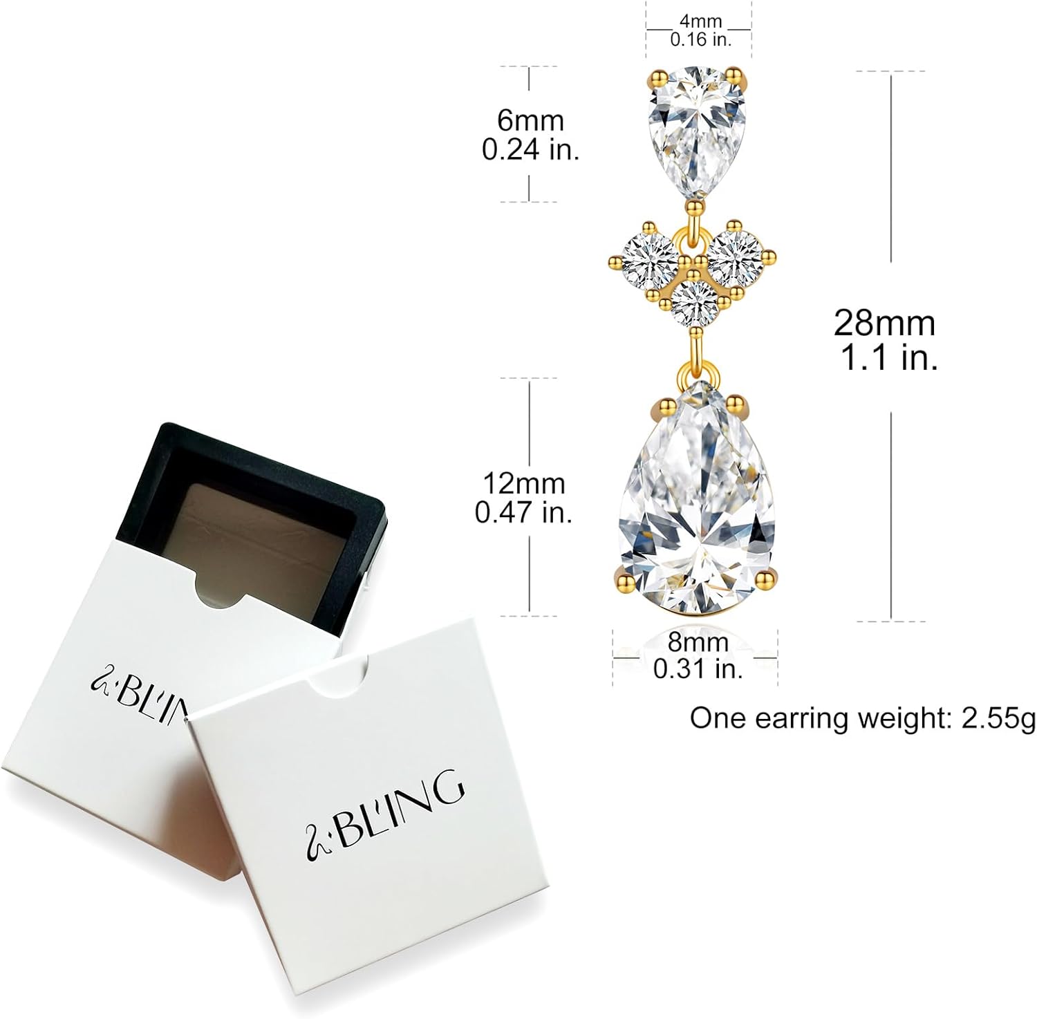 SBLING Cubic Zirconia Teardrop Earrings Wedding Earrings for Brides Bridesmaids, Bridal Dangle Earrings, Teardrop Crystal Drop earrings for Women Jewelry Gifts - Image 6