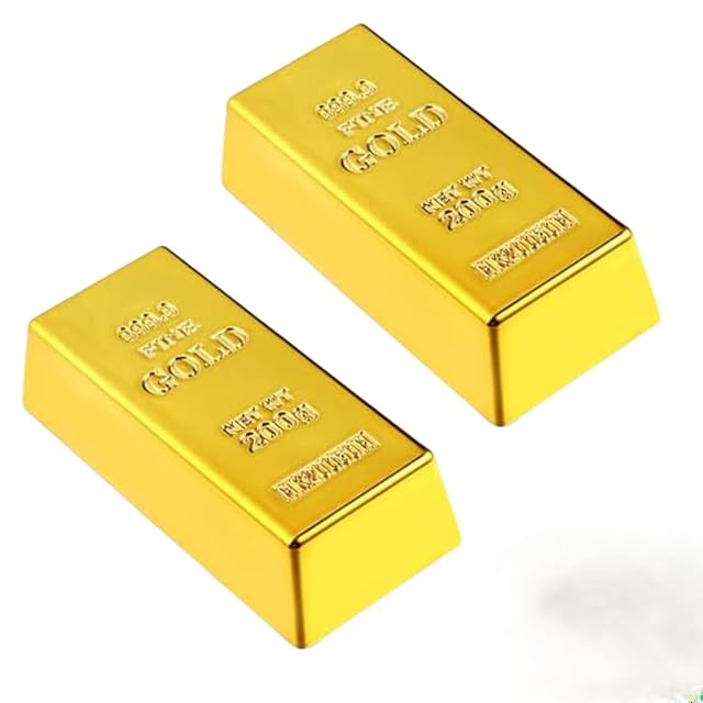 Réplica de barras de oro,2 Piezas Barra de oro falsa falsa réplica de ladrillo dorado,barra lingotes…