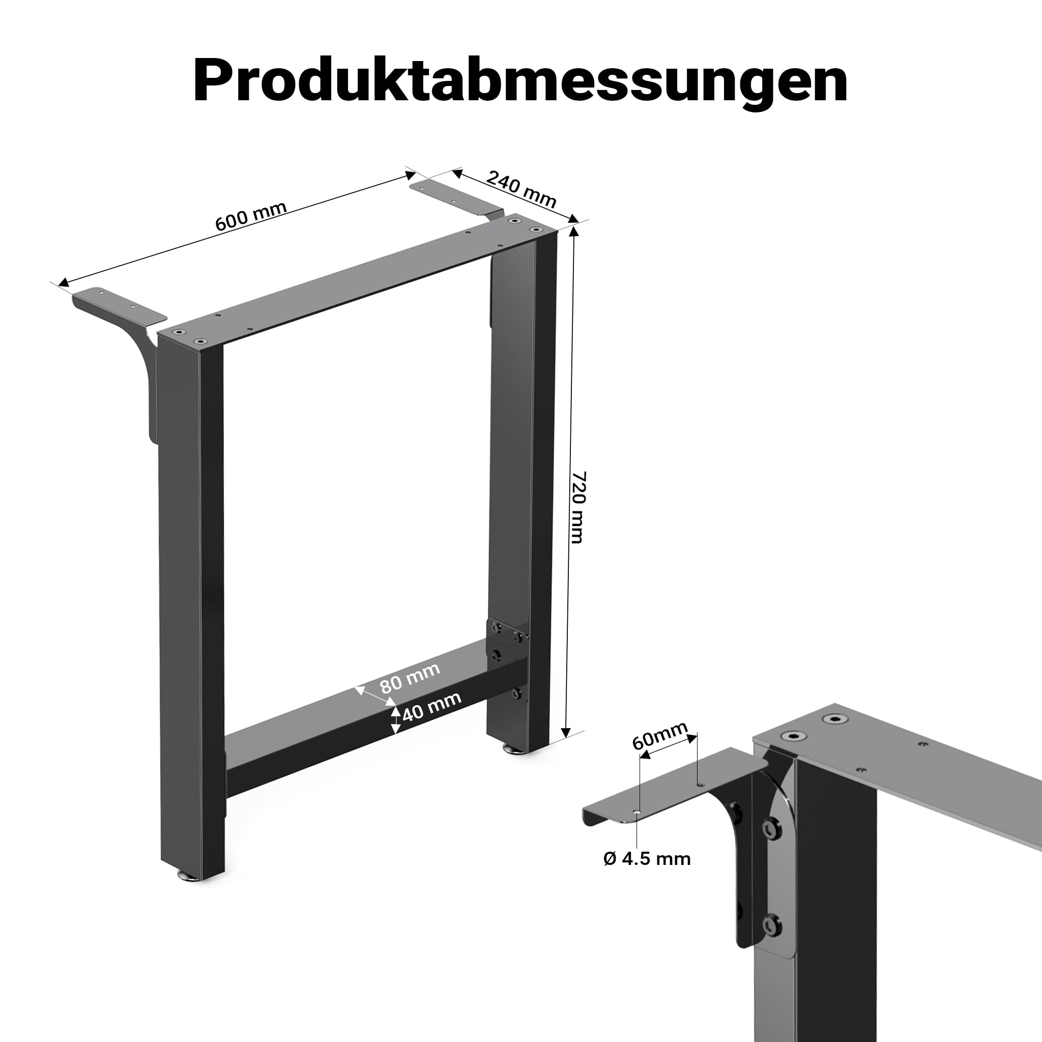 Wiltec Tischbeine aus lackiertem Stahl 2er Set 60x72cm Vierkantrohre pulverbeschichtet Tischkufen Tischgestell Tischuntergestell