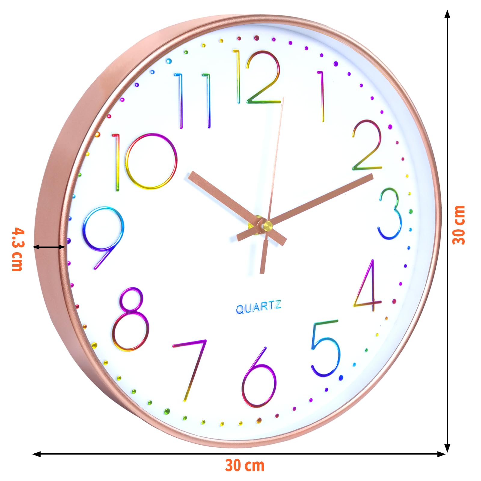 Horloge Murale Silencieuse 30cm Ronde Chiffres Arabes Quartz pour Chambre Salon Cuisine