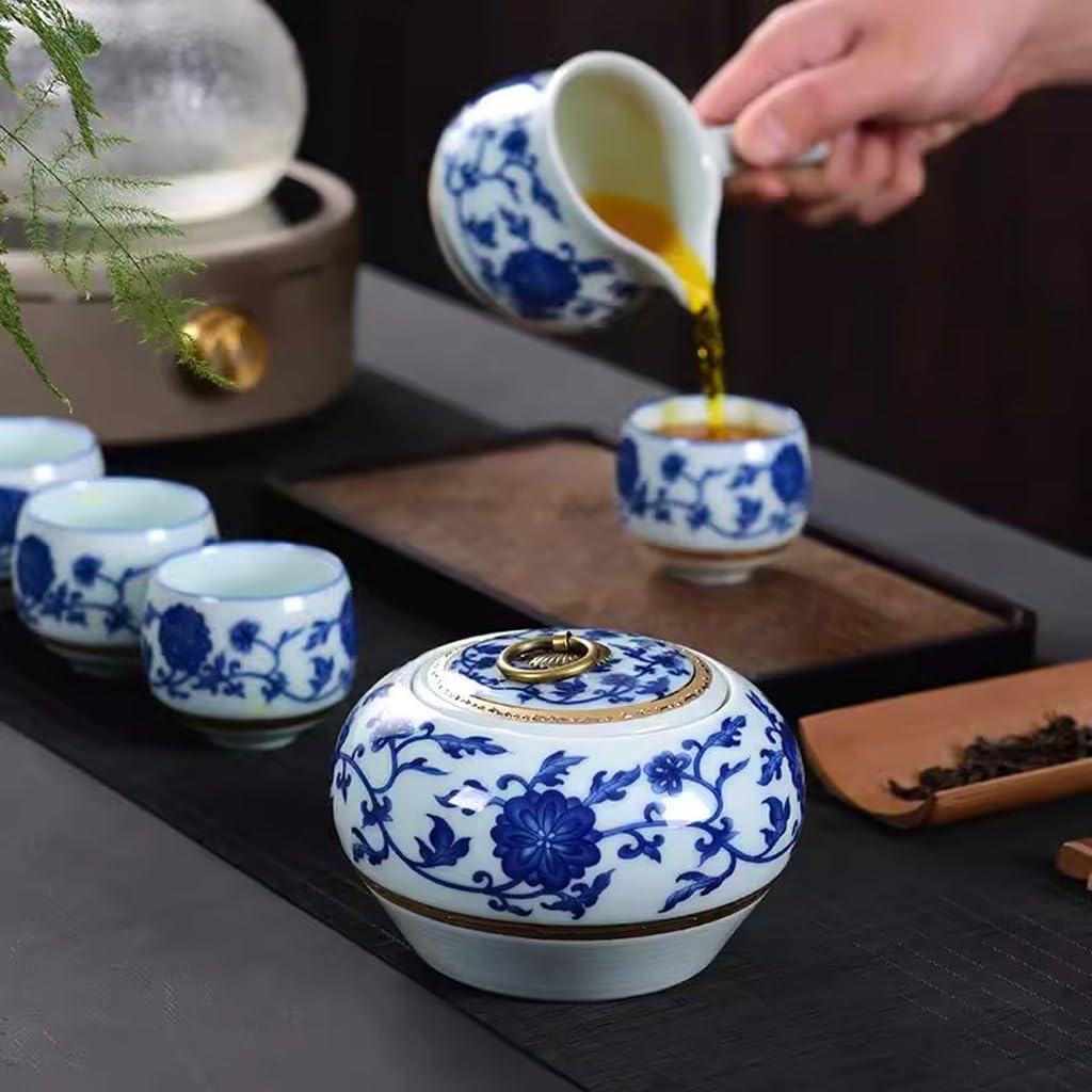 EERINESS Organizer do torebki herbaty pojemnik do przechowywania herbaty ręcznie robiony niebiesko-białe ceramiczne puszki na herbatę, domowe zamknięte puszki na herbatę, nadaje się do przechowywania