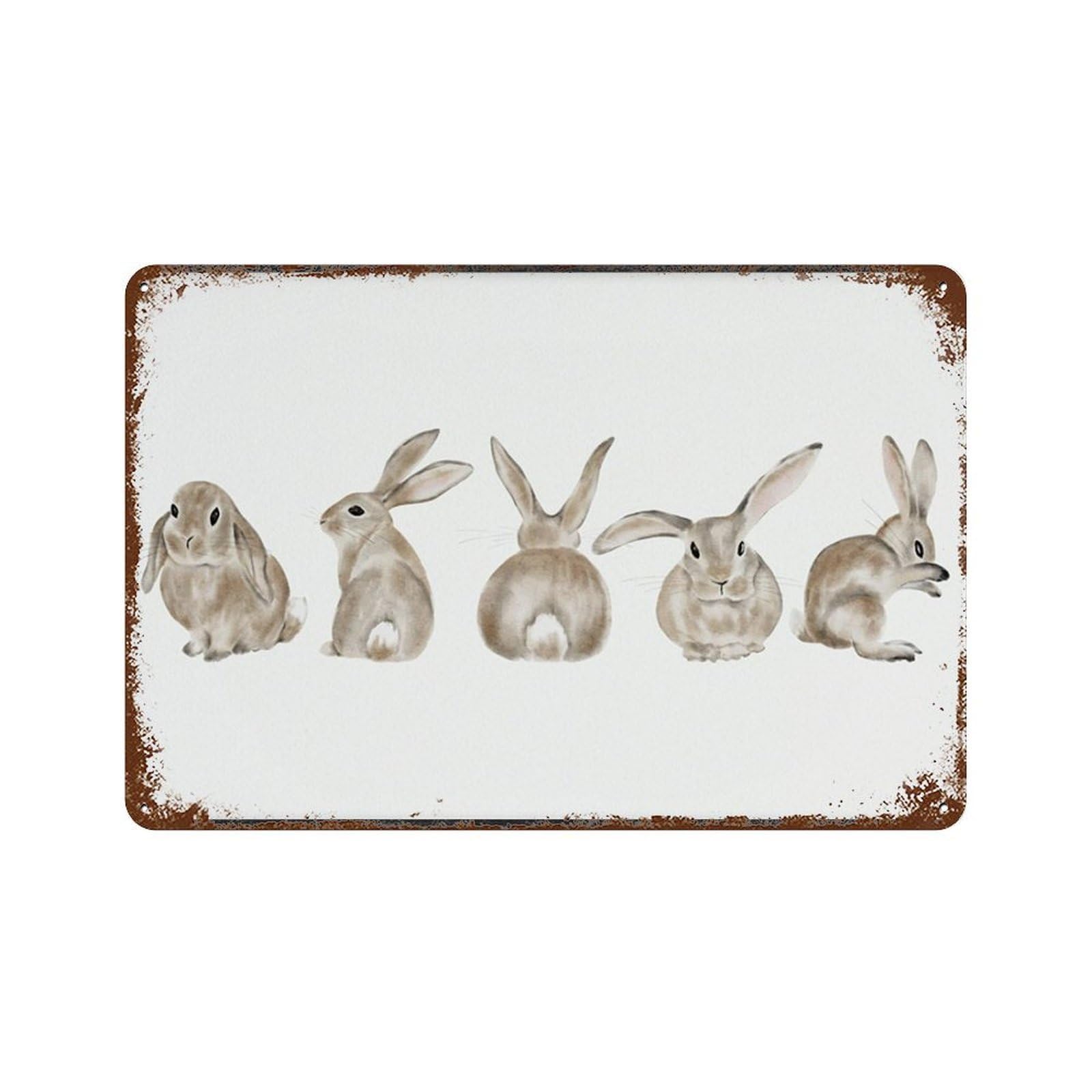 xiaoxiaoshen Watercolor Bunnies Wall Art, Neutral Baby Rabbit Nursery Wall Decor Art Metal Tin Poster Modern Home Decor Art Home Bar Shop Decorations Vintage Sign 20x30cm