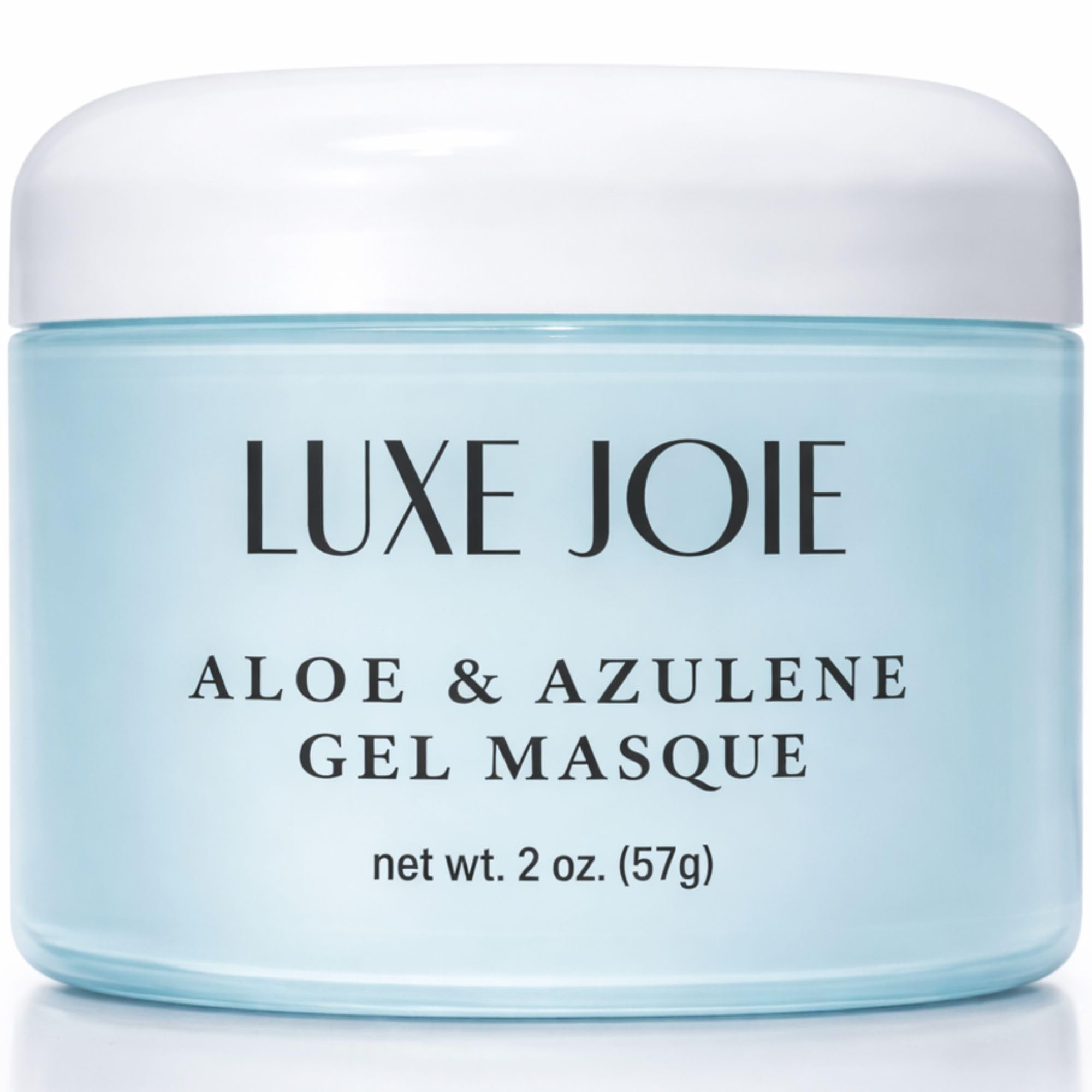 LuxeJoie Aloe & Azulene Gel Mask, Cooling Hydrating Face Mask with Hyaluronic Acid + Green Tea, Soothing After Sun Care for Sensitive Skin, 2 oz