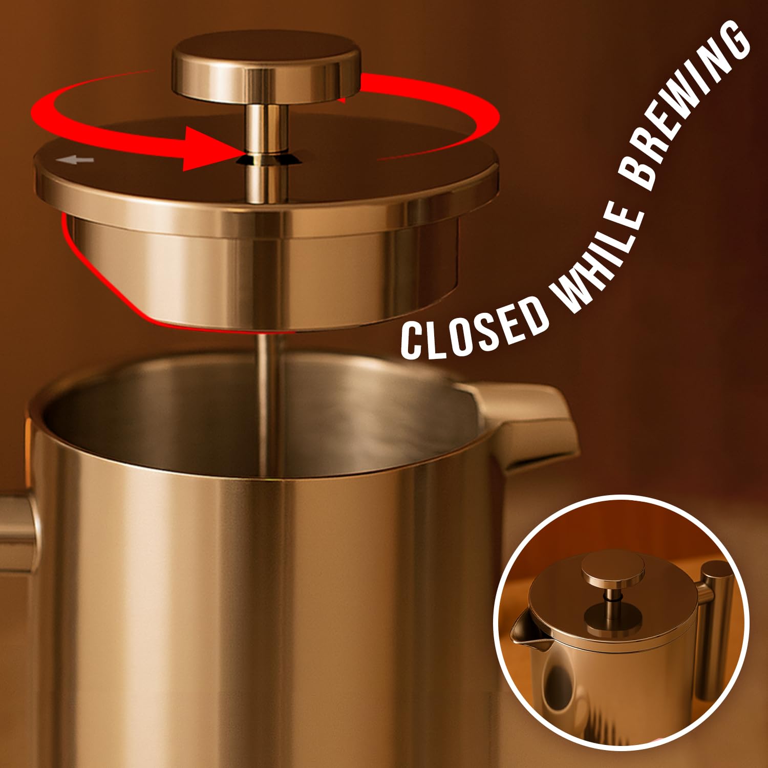 Red Ember Prasa francuska ze stali nierdzewnej 1L Cafetiere – Ekspres do kawy z podwójną ścianką izolacyjną, nietłukący się i odporny na rdzę z 3-warstwowym filtrem dla gładkiego, bogatego naparu