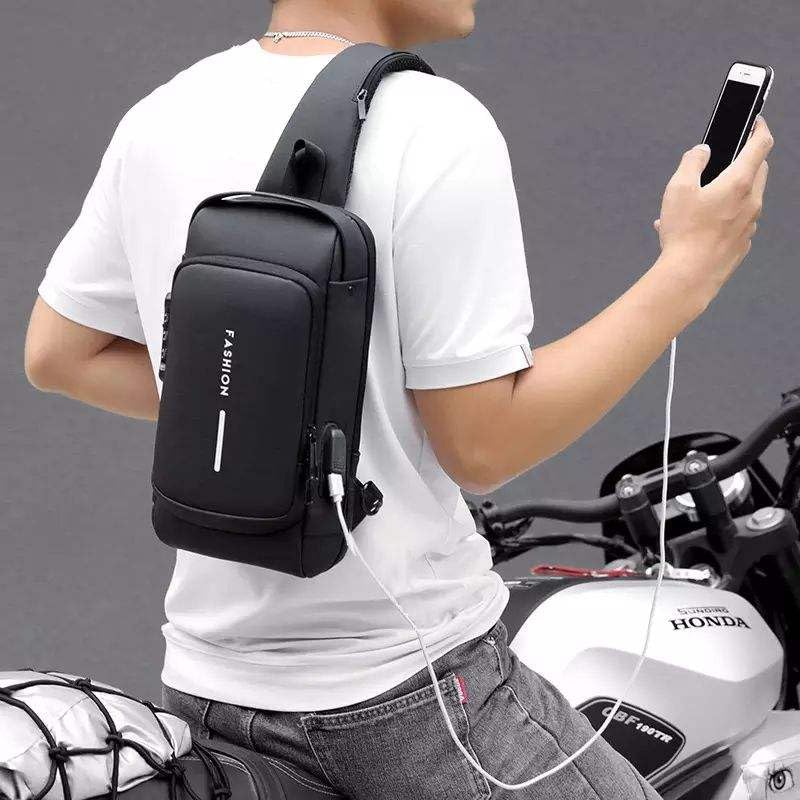 Yatee Men’s Sling Bag with USB Charging Port, Anti-Theft Crossbody Chest Bag, Waterproof Shoulder Backpack for Travel, Office, College & Daily Use (Black) 1