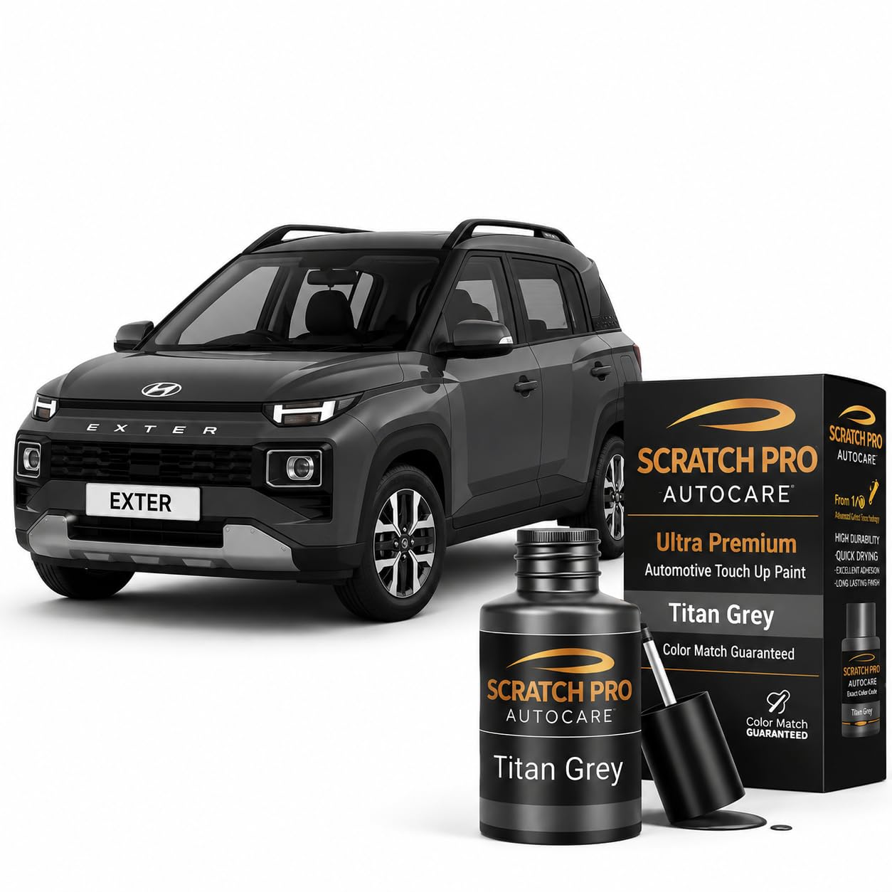 compatible with hyundai exter touch up paint | exact color match | car scratch repair paint | automotive touch up paint | quick dry | 12ml (titan grey r4g)