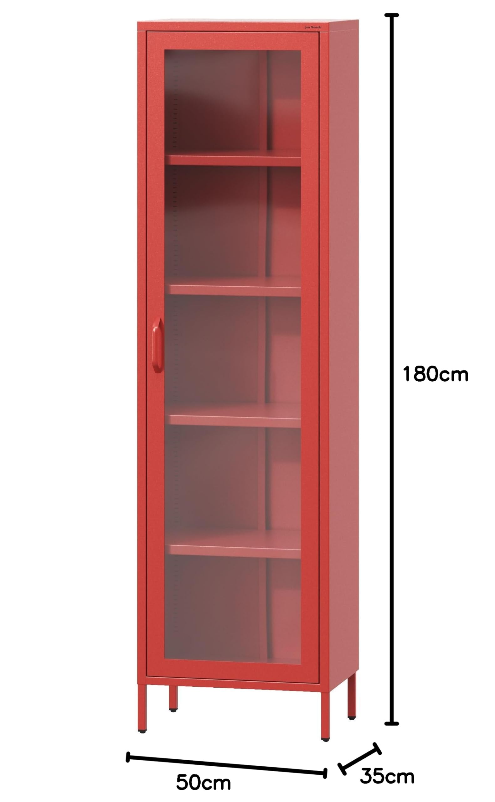 Jan Nowak Luigi - Armario de 1 Puerta (50 x 180 x 35 cm, 4 estantes Ajustables, Vidrio Templado, Montaje en Pared), Color Rojo