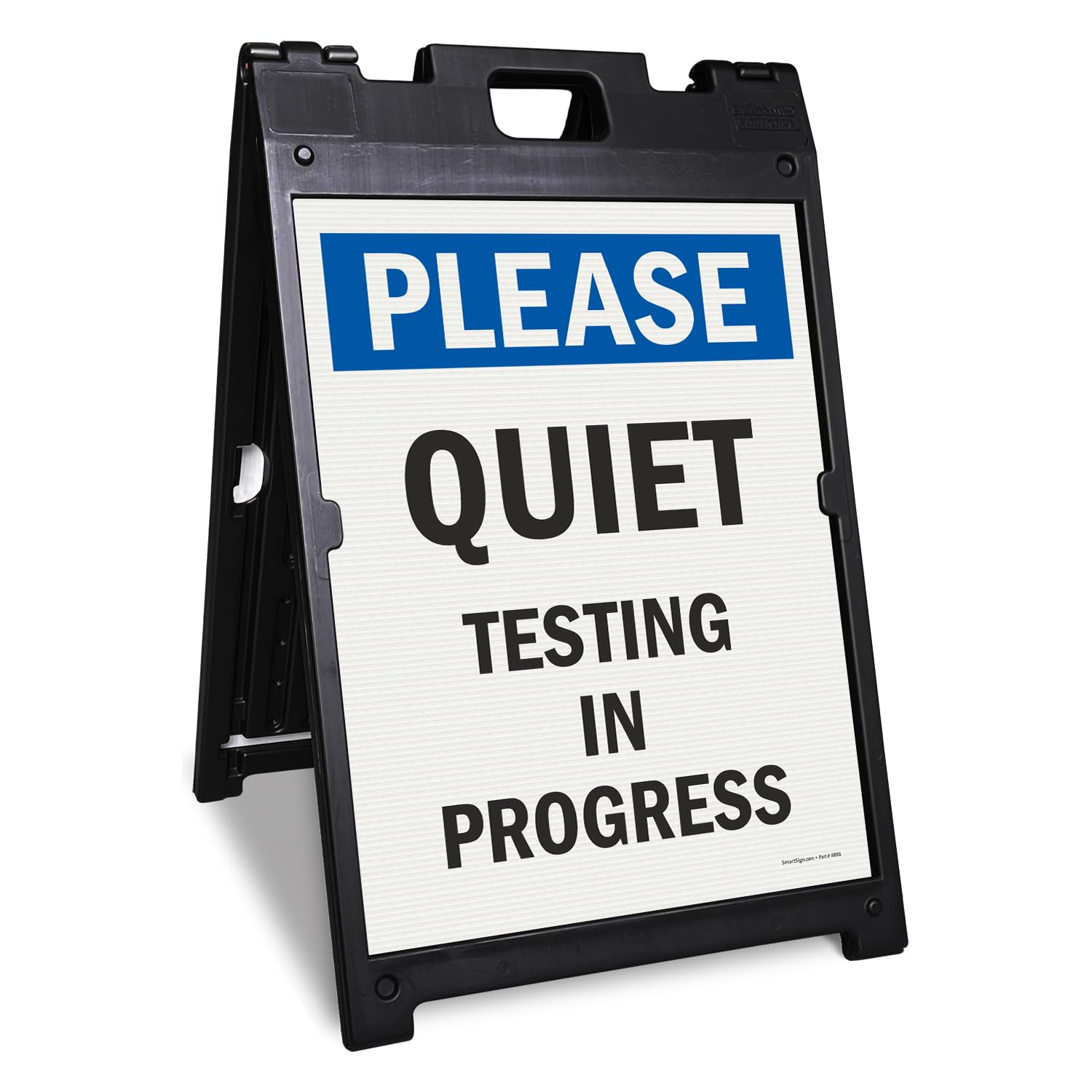 SmartSign 24" x 18" Please Quiet Testing In Progress Sidewalk Sign Kit, Reflective Two-Sided A-Frame, Plastic, USA Made, Blue, Black and White (1
