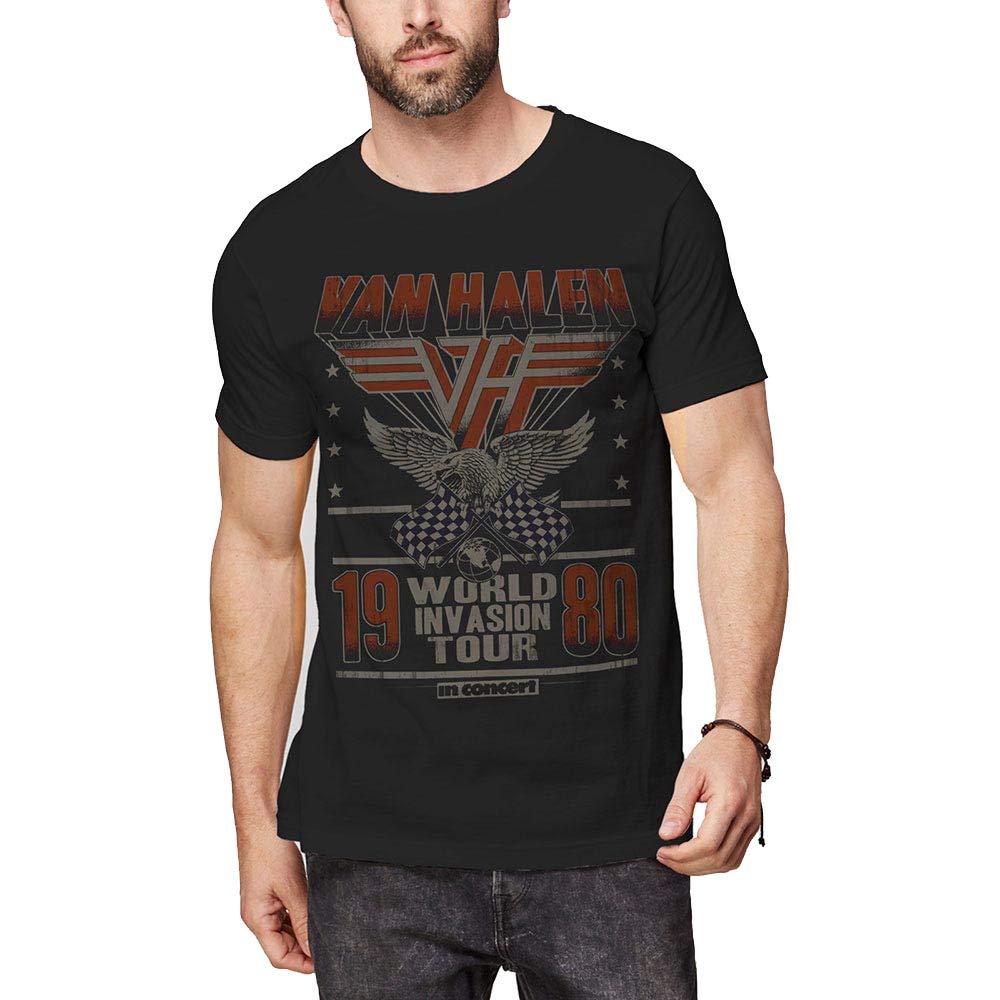Van Halen Men's 1980 Invasion Tour Soft Slim Fit T-Shirt (XL) Black
