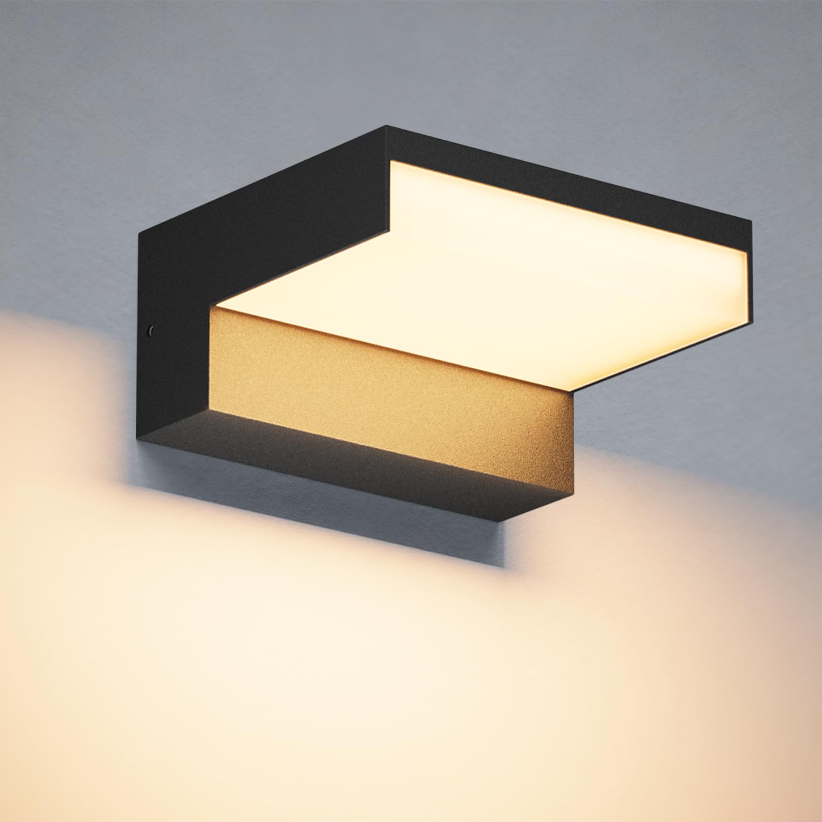 Klighten 24W Außenwandleuchte LED Innen Außen Wandleuchte,Warmweiß 2700K Wandlampe,Außenlampe für Garten,Terrasse und Eingang,IP65 Aussenleuchte,PC + Aluminium,Schwarz