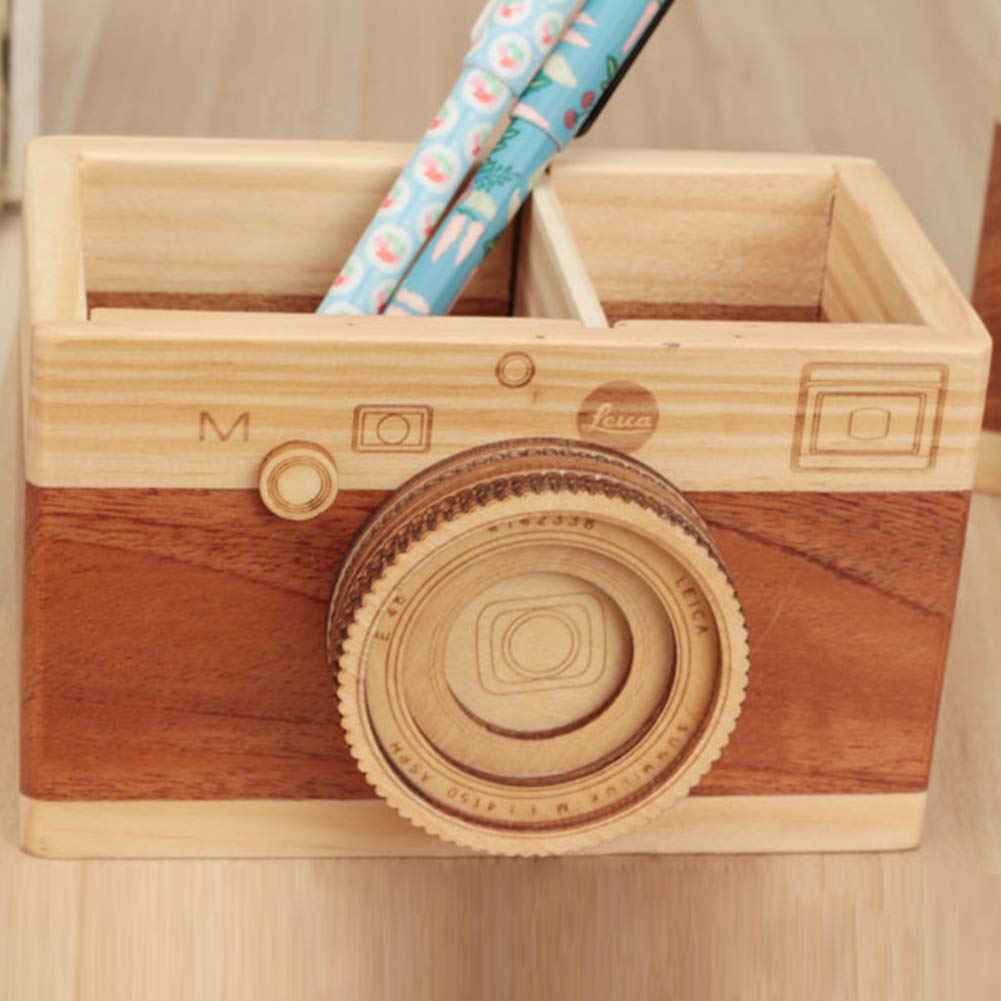 Stifteköcher Stifte Halter Kreative Kamera Holz Bleistifthalter Home Desktop Stationarys Makeup Organizer Square Stifthalter Schreibtisch-Organizer