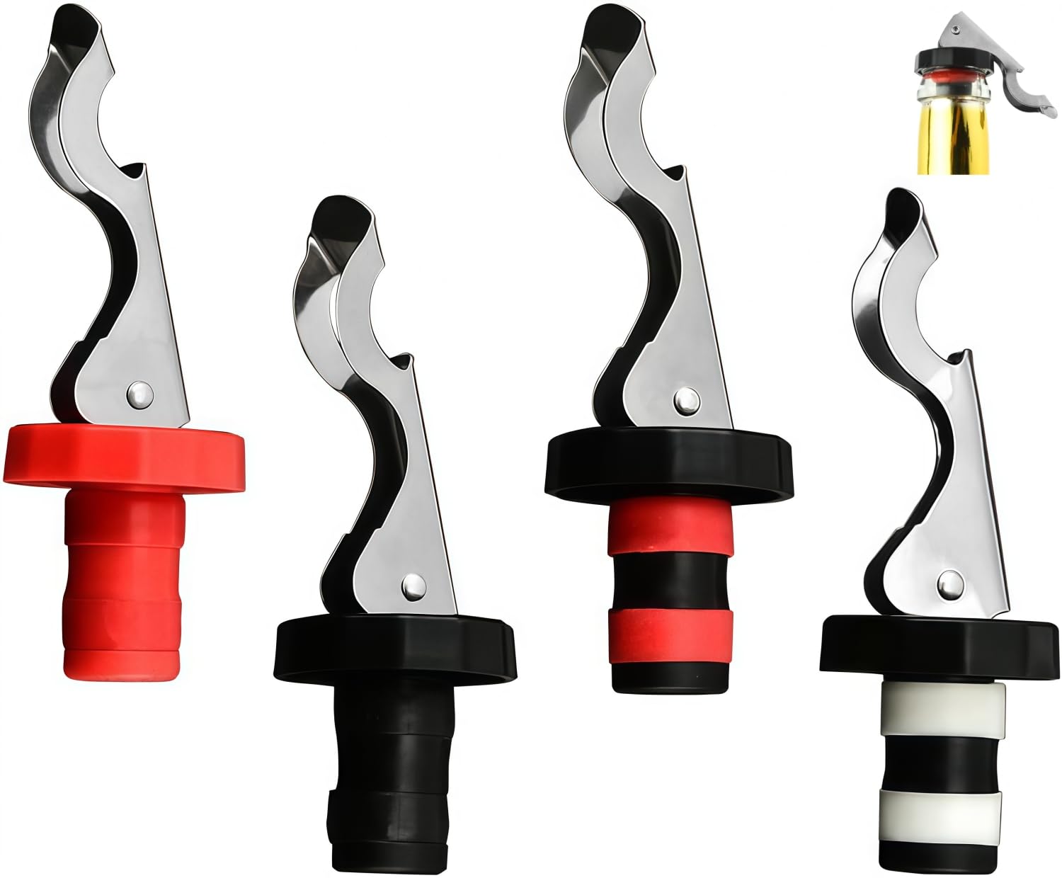 YSTrillion Wine Bottle Stoppers,4 Pcs Lever Arm Bottle Stoppers Reusable Lid Pourers Spillproof Stopper Vacuum Plug Wine Stoppers Champagne Stopper Vacuum Stoppers for Wine Beverage Supplies