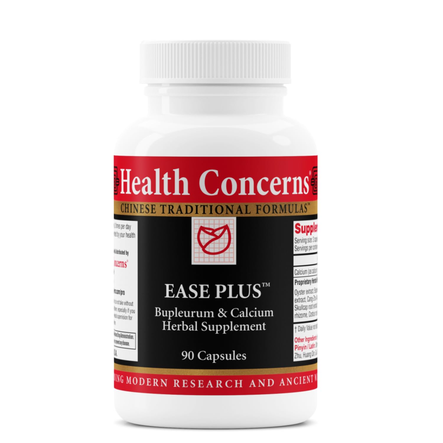 Health Concerns Ease Plus – Mood Balance, Stress Support, Liver & Digestive Harmony – Bupleurum & Calcium Herbal Supplement – Chinese Traditional Supplements – 90 Capsules
