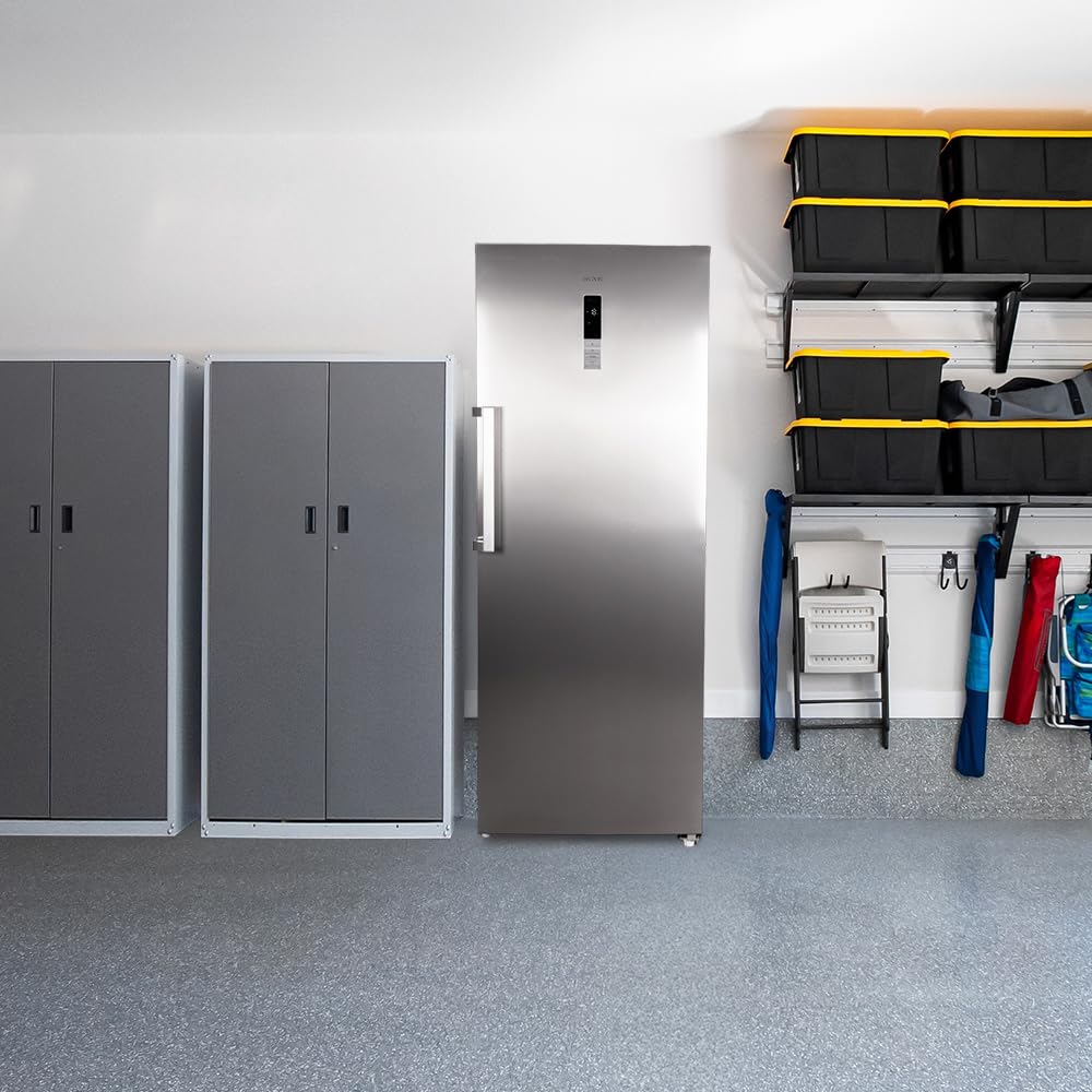 Cecotec Bolero zamrażarka pionowa CoolMarket UF 380 stal nierdzewna D. 1950 W, pojemność XL 380 l, klasa D, silnik inwerterowy plus, Total No Frost, wyświetlacz door, możliwość zmiany na lodówkę,