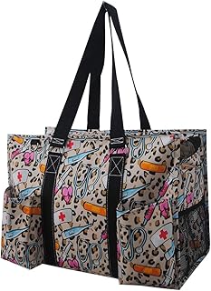 NGIL Zip-Top Organizing Utility Tote Bag with Exterior Pockets for Working Women, Teachers, Nurses, and Moms, Design in USA (Wild Life Nurse-black)