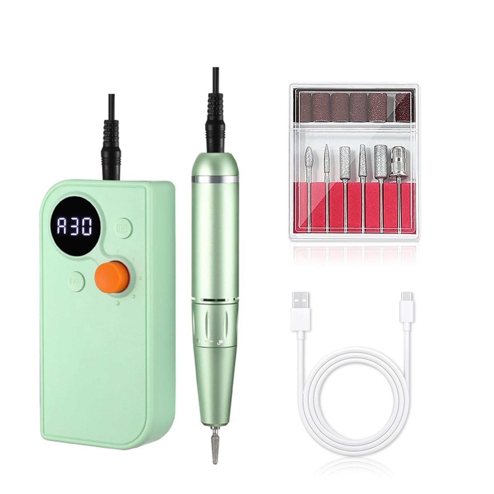 Fresa per Unghie, Trapano for unghie ricaricabile portatile 30000 RPM for acrilico, trapano for manicure elettrico ad alta velocità for unghie for strumenti for scolpire(30000RPM-101Green)
