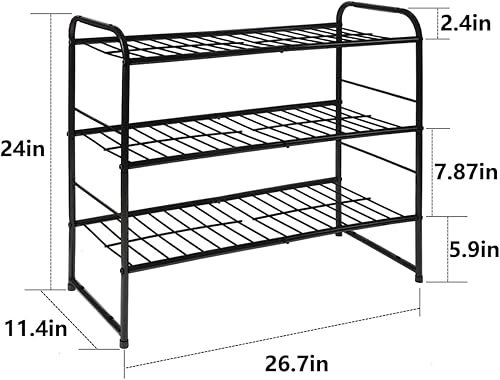 Miniatura 3 de REGILLER Zapatero apilable de 3 niveles, organizador de zapatos expandible y ajustable, estante de almacenamiento, alta capacidad, rejilla de