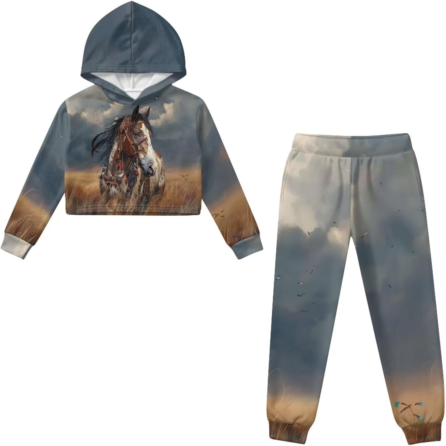 Xpyiqun Tracksuits for Girls 4-13 Years Hoodies and Joggers Sweatpants 2 Piece Clothing Set Kids Crop Sweatshirt