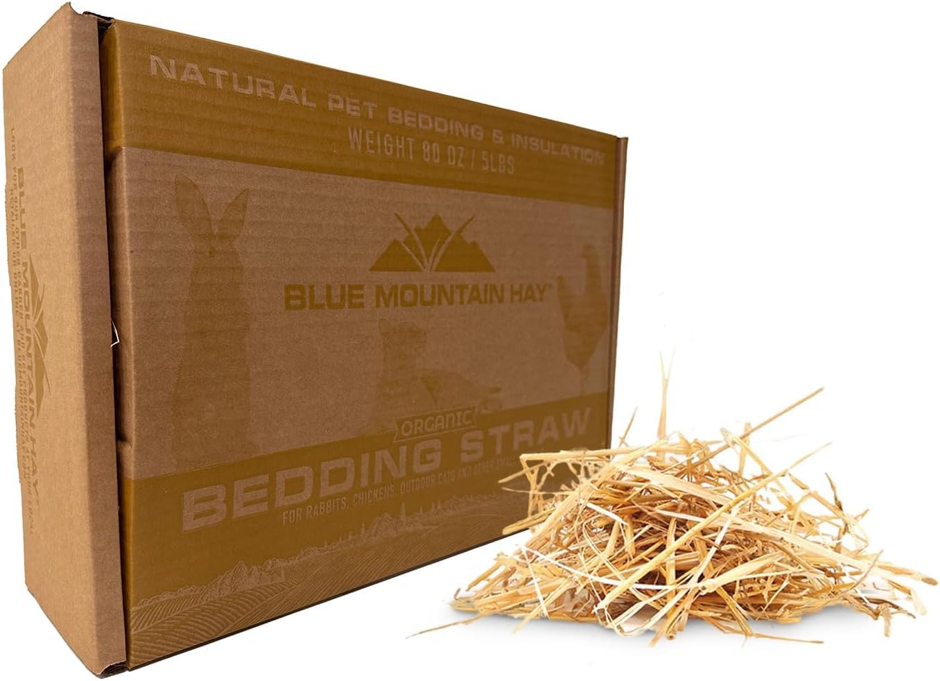 Blue Mountain Hay  Pajita orgánica (5 libras)  Ropa de cama natural para mascotas y aislamiento para conejos, cobayas, cabras, pollos, gatos