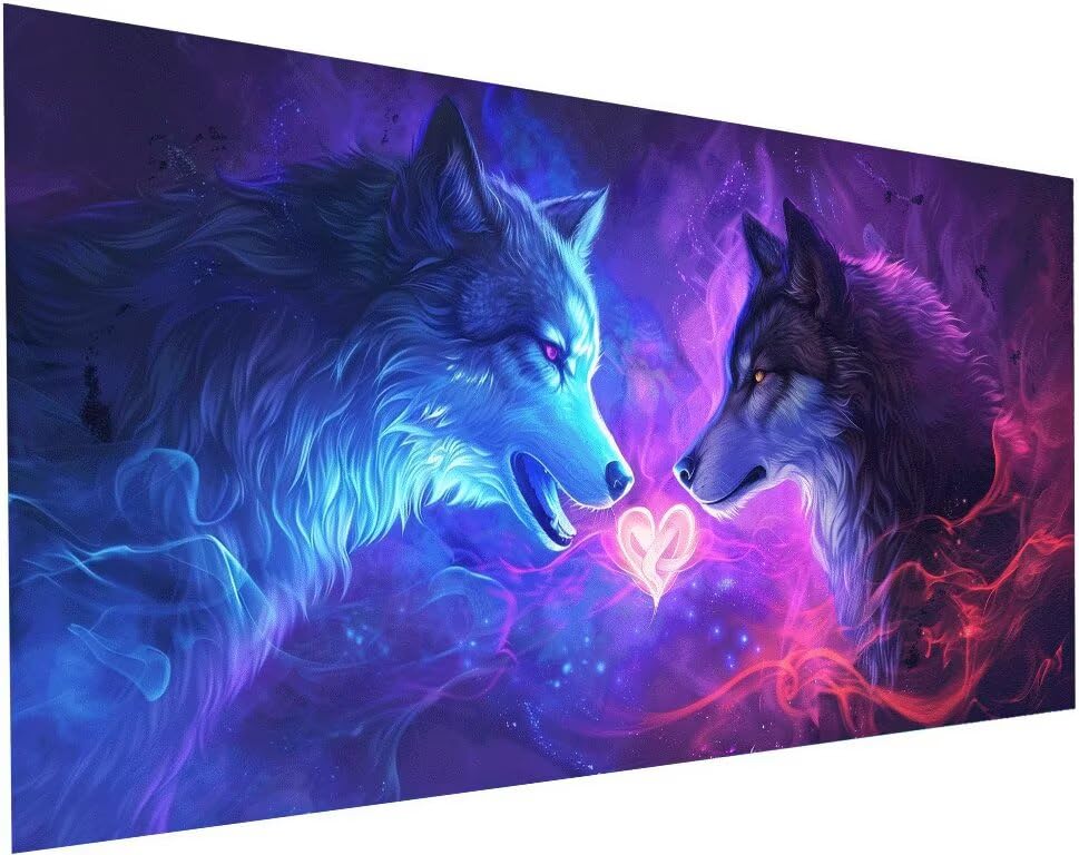 Broderie Diamant Loup XXL 100x200 Contre le Stress Activité Manuelle Strass Adulte S-704