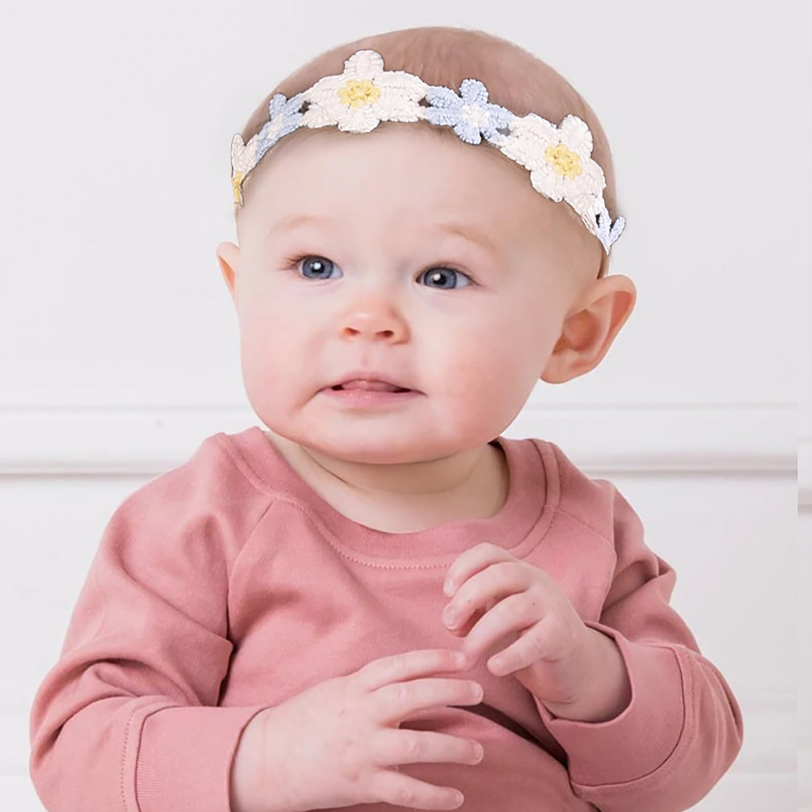 OOSAKU Juego de 6 diademas elásticas con flores para bebé niña, 6 unidades, de nailon suave, accesorios para el cabello para recién nacidos (XKFD006)