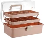 JuxYes Three Layer Multipurpose Storage Box, Folding Tool Box Case Art Craft Storage Box Plastic Portable Storage Box Sewing Supplies Organizer Medicine Box Family First Aid Box for Home School Office