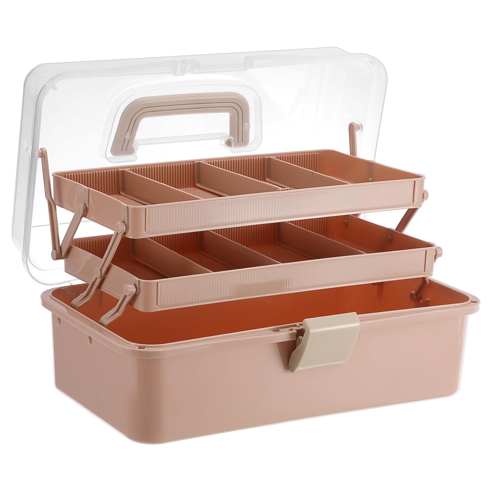 IGNPION 3 Tiers Craft Storage Box, Plastic Tool Dividers Organiser, Khaki — image 1