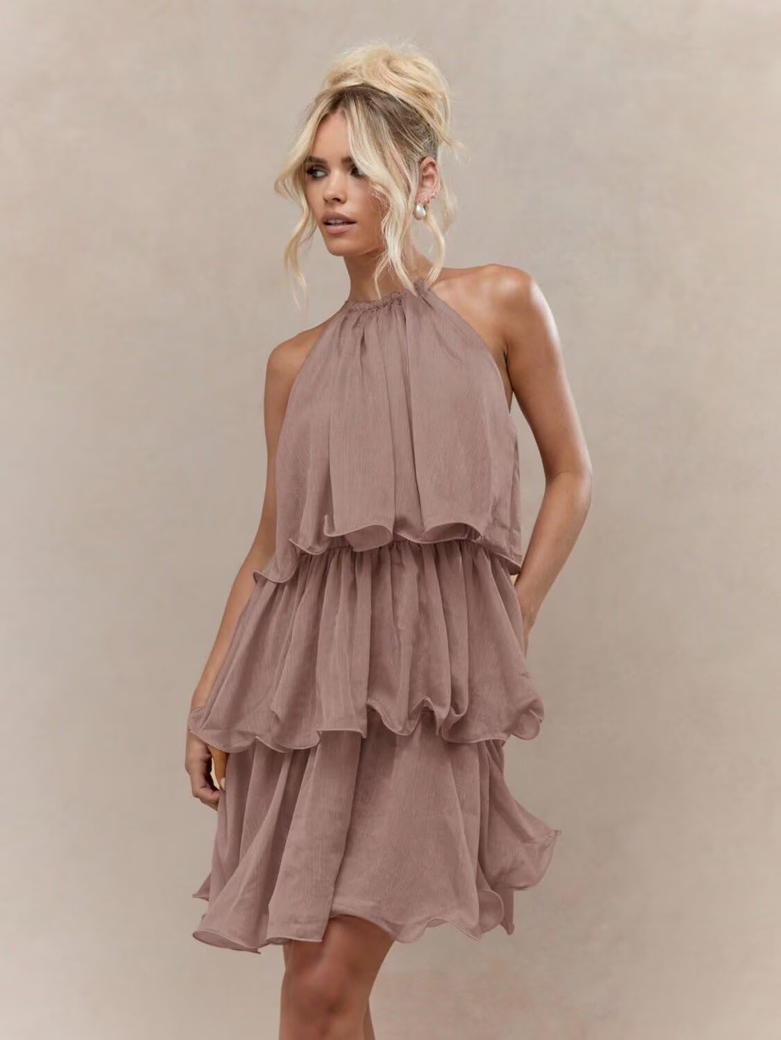 YMSHA Halter Chiffon Layered Homecoming Dresses for Teens A Line Short Prom Party Dress CLN075