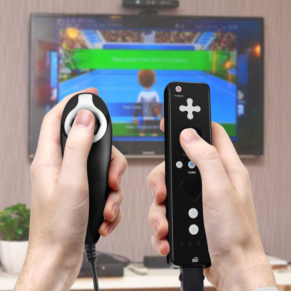 ameego GN-009RN DB Unique design Wireless Remote controller & Nunchuck Controller with Silicon Case and Wrist Strap for Nintendo Wii & Wii U & Mini Wii (Design-B Black)