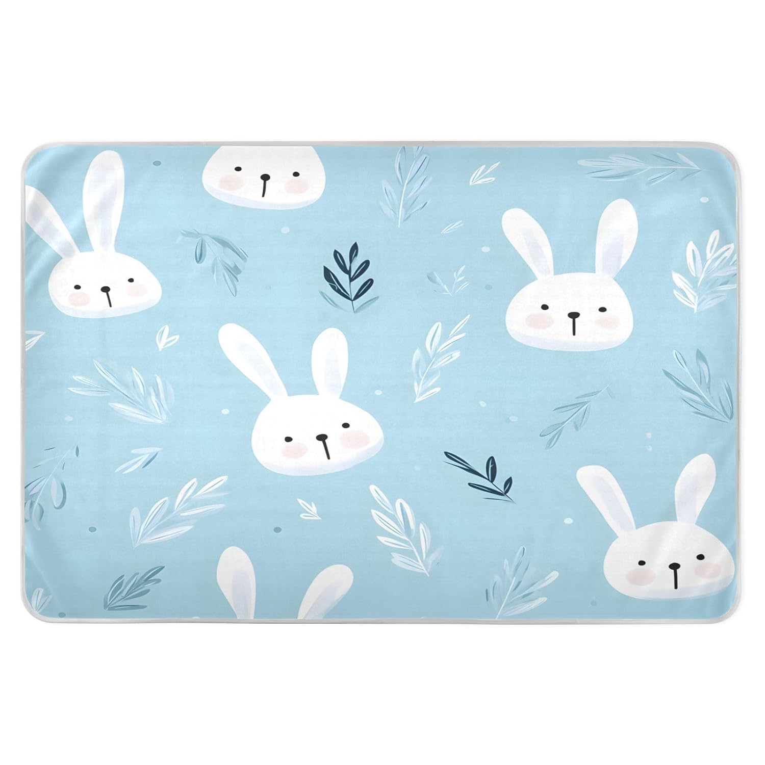 Bunny Heads on Light Blue Change Mat, Diaper Changing Pads for Baby, 3Layers Waterproof Change Pad Foldable Absorbent Mats for Women, Reusable Incontinence Underpads for Patient 34''x52''