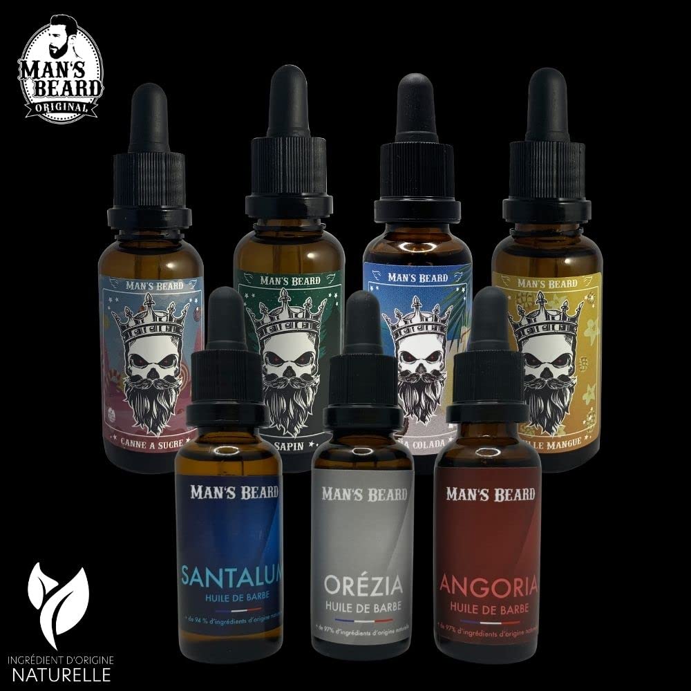 MAN'S BEARD - Huile de barbe - Fragrance Cuir ambré - 100% Fabrication Française - Ingrédients d'origine naturelle - 30 ml