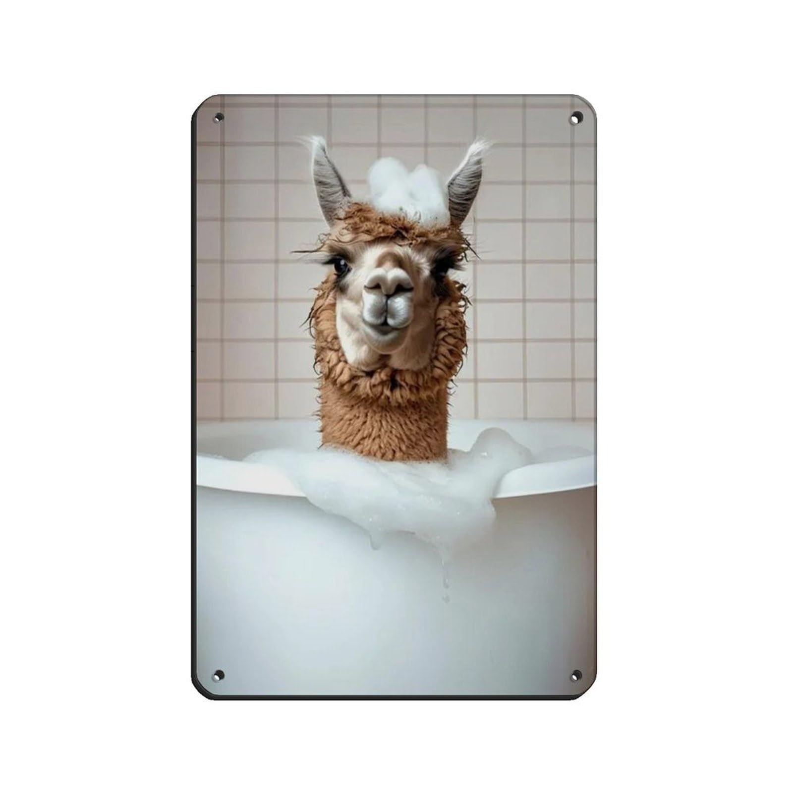 Llama in The Bathtub, Funny Bathroom Art Retro Poster Metal Tin Sign Chic Art Retro Iron Painting Bar People Cave Cafe Family Garage Poster Wall Decoration 8x12inch(20x30cm)