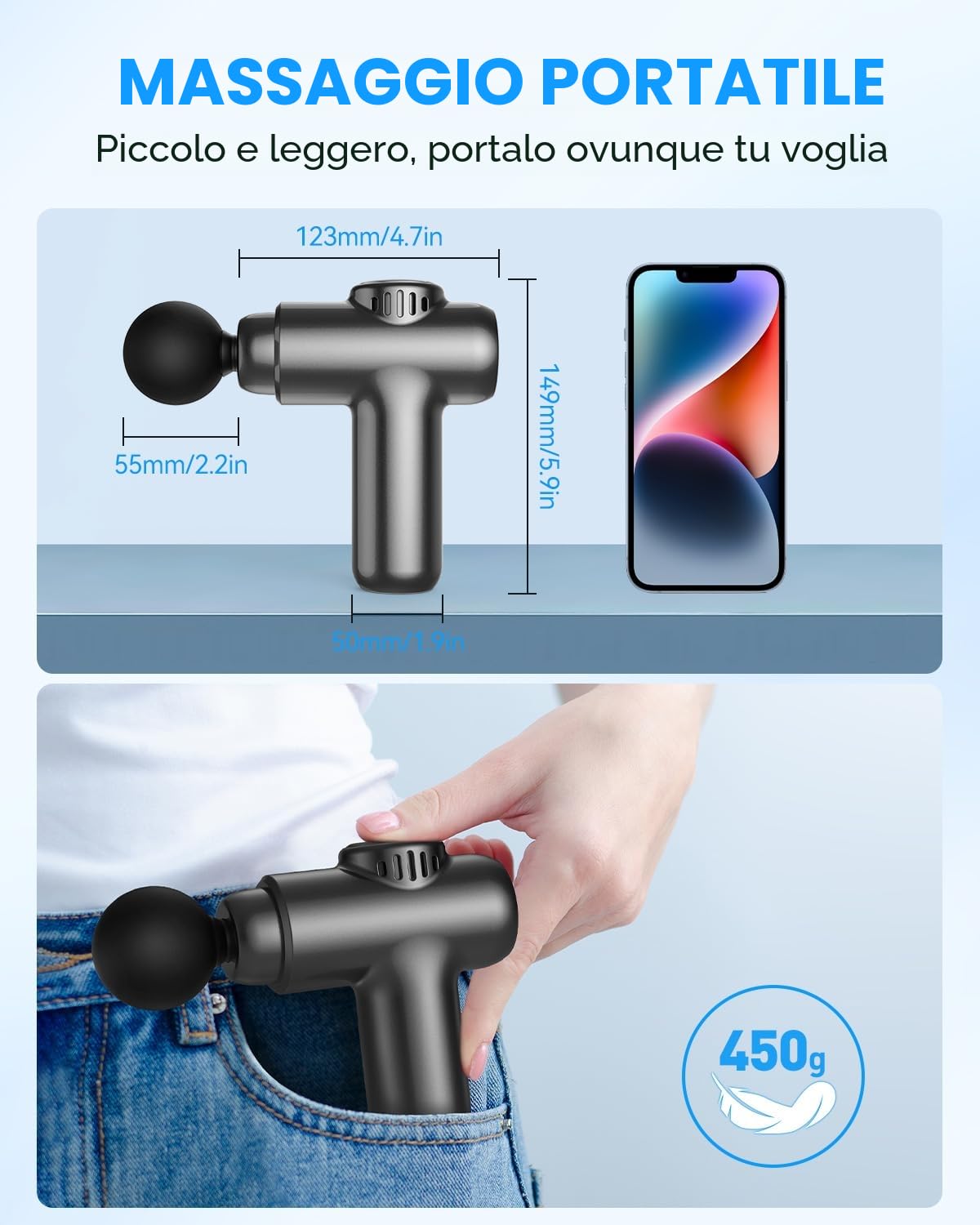 Mini Pistola Massaggio Muscolare,30 velocità Pistola Massaggio per Tessuti Profondi, Elettrica Portatile per Sollievo Muscolare,MassaggiatoreProfessionale con Display a LED