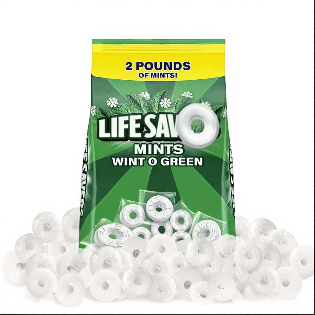 Wint-O-Green Hard Candy, 2 lb Bulk Bag – Individually Wrapped Wintergreen Mints, Classic Refreshing Taste, Perfect for Sharing, Gifting, Weddings, Parties & Special Events”