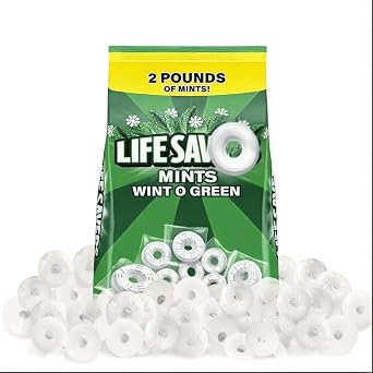Wint-O-Green Hard Candy, 2 lb Bulk Bag Individually Wrapped Wintergreen Mints, Classic Refreshing Taste, Perfect for Sharing, Gifting, Weddings, Parties & Special Events