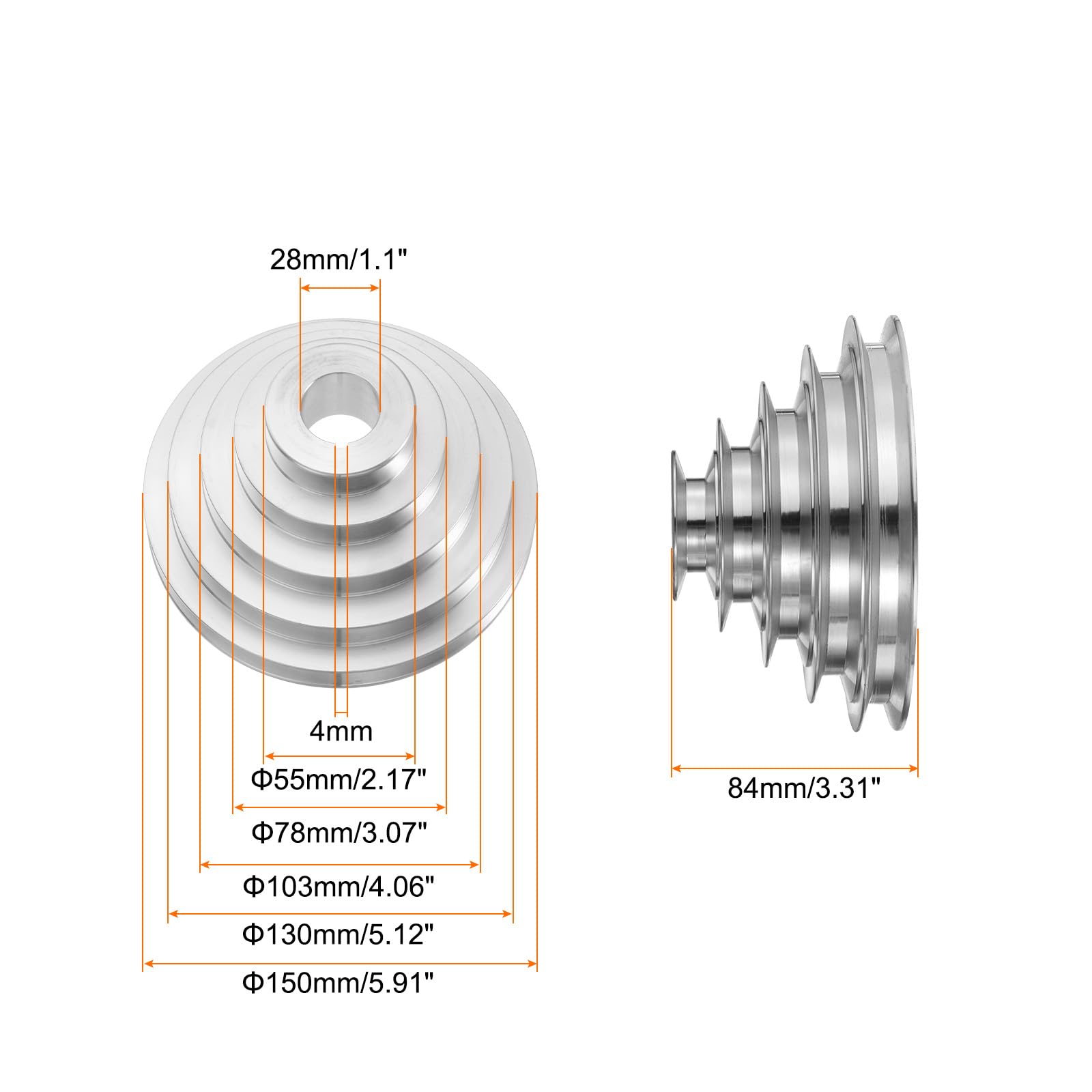 QUARKZMAN Aluminium A-Typ Riemenscheibe Keilriemenscheibe 5 Stufenscheibe Rad 28mm Bohrung 55-150mm Außen Durchmesser für A-Typ Keilriemen 12,7mm Breite Gürtel