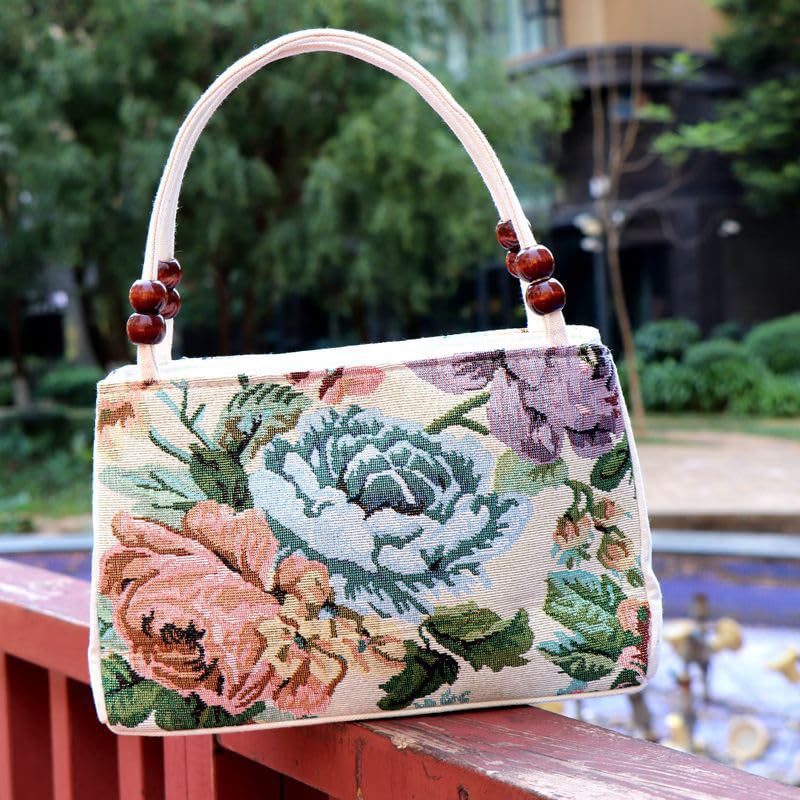 Image of Women Retro Embroidery Satchel Handbag Boho Vintage Handmade Double-Sided Animal Ethnic Hobo Tote Purse Shoulder Handbags